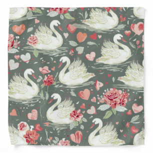 Rustic Elegant Swans & Hearts Elements Pattern Bandana