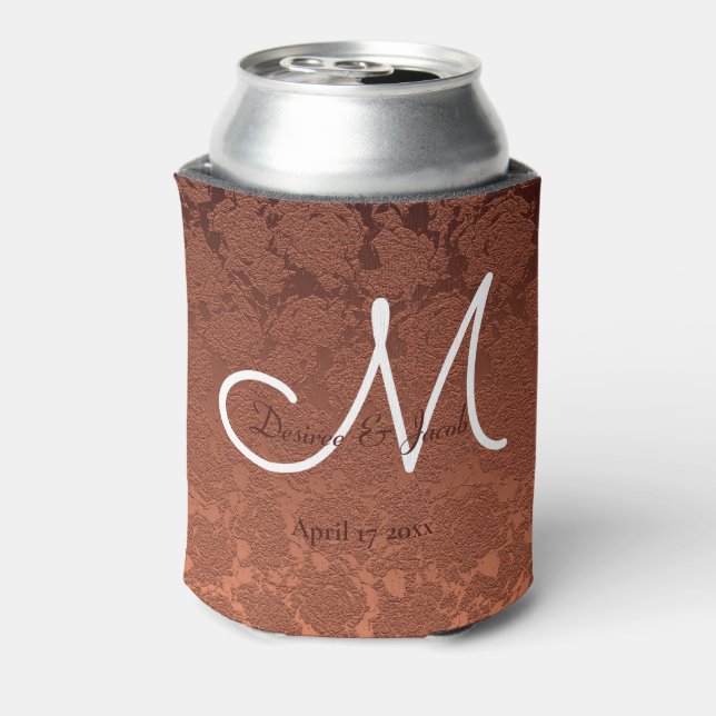 Rustic Elegant Terracotta Fall Wedding Monogram Can Cooler (Can Back)