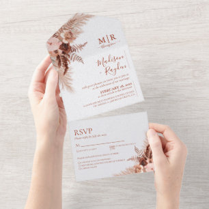 Rustic Elegant Terracotta Pampas Grass Wedding All In One Invitation