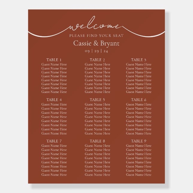 Rustic Elegant Terracotta Wedding Seating Chart Foam Board (Front)