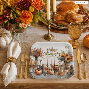 Rustic Elegant Thanksgiving with Gold Script Paper Plates