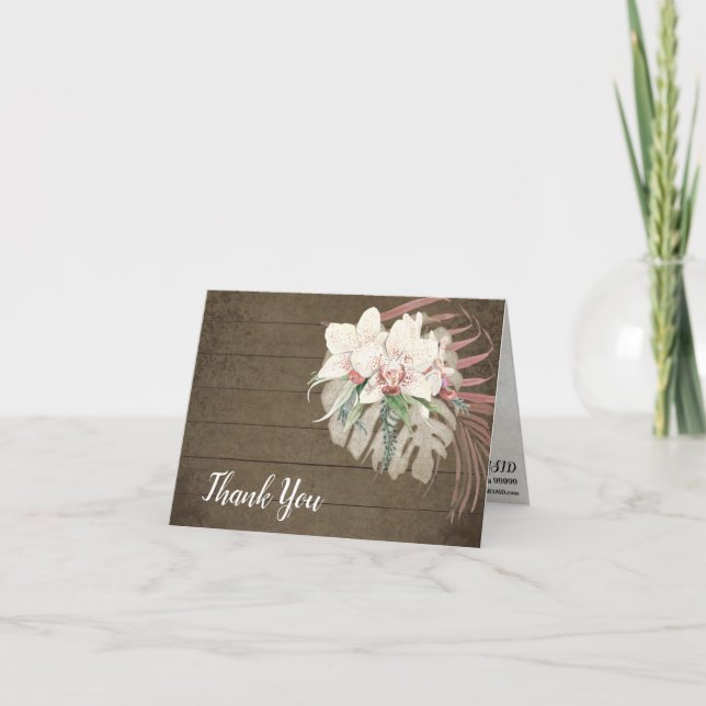 Rustic Elegant Tropical Floral Foliage Thank You Card (Front)