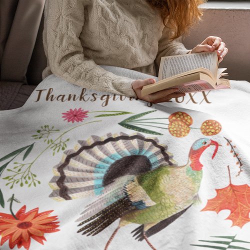 Rustic Elegant Turkey Botanical  Fleece Blanket