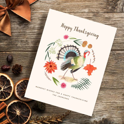 Rustic Elegant Turkey Thanksgiving Botanical  Holiday Postcard