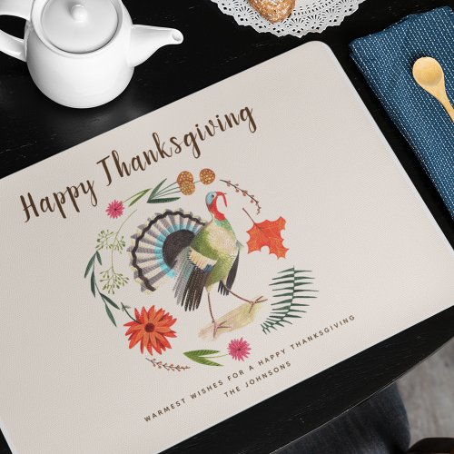Rustic Elegant Turkey Thanksgiving Botanical  Placemat