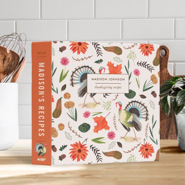 Rustic Elegant Turkey Thanksgiving pattern 3 Ring Binder (Modern Elegant Turkey Thanksgiving pattern 3 Ring Binder)