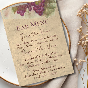 Rustic Elegant Vineyard Wine Country Bar Menu