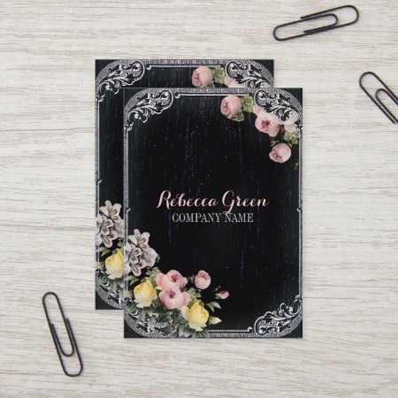 Rustic Elegant Vintage Botanical Chalkboard Floral Business Card