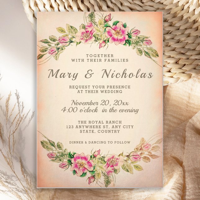 Rustic Elegant Vintage Floral Wedding Invitation (Creator Uploaded)