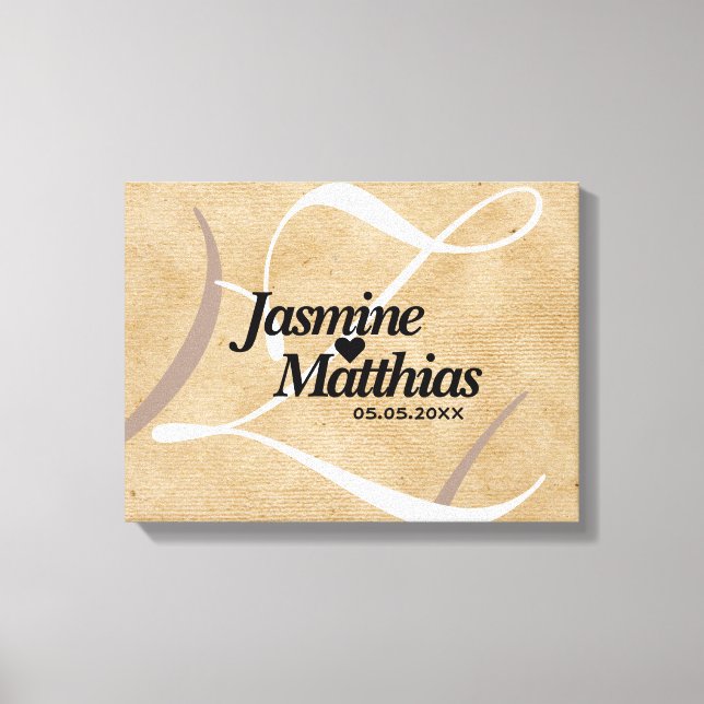 Rustic Elegant Vintage Monogram Burlap Wedding Canvas Print (Front)