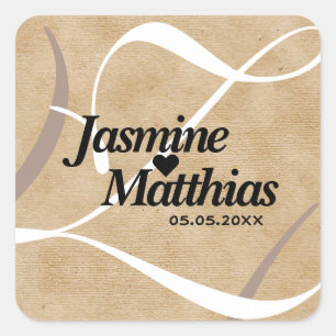 Rustic Elegant Vintage Monogram Burlap Wedding Square Sticker