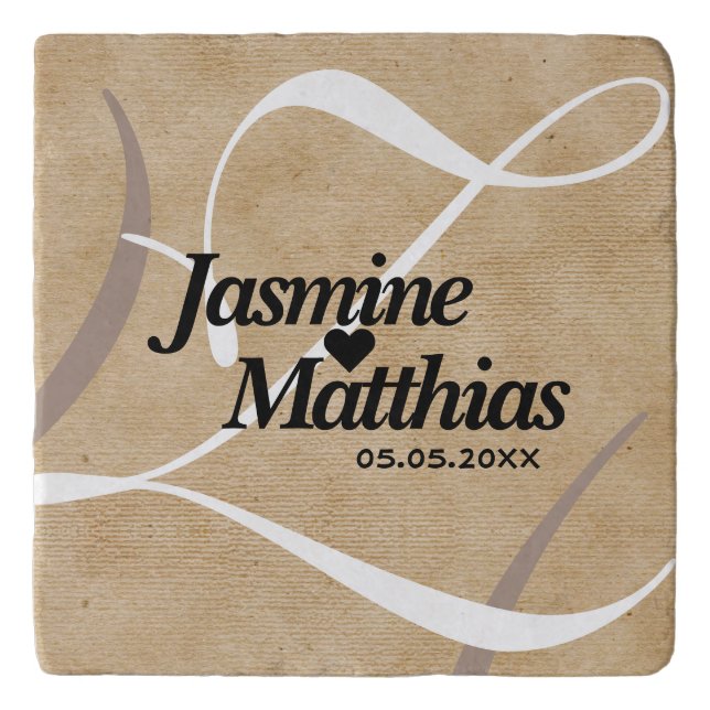 Rustic Elegant Vintage Monogram Burlap Wedding Trivet (Front)