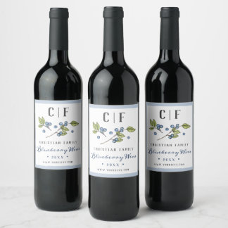 Rustic Elegant Watercolor Blueberry Wine Label