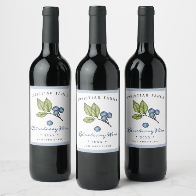 Rustic Elegant Watercolor Blueberry Wine Wine Labe Wine Label (Bottles)