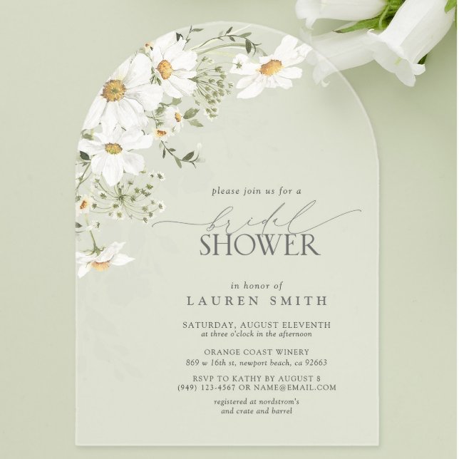 Rustic Elegant Watercolor Daisy Bridal Shower Acrylic Invitations (Creator Uploaded)