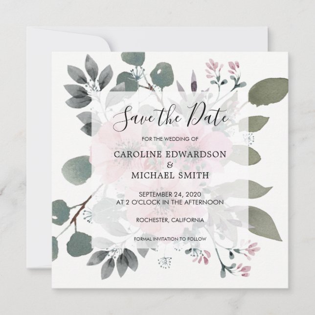 Rustic elegant watercolor floral Save the Date Invitation (Front)