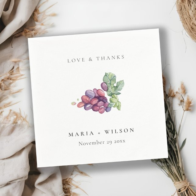 Rustic Elegant Watercolor Grape Foliage Wedding Napkins (Creator Uploaded)