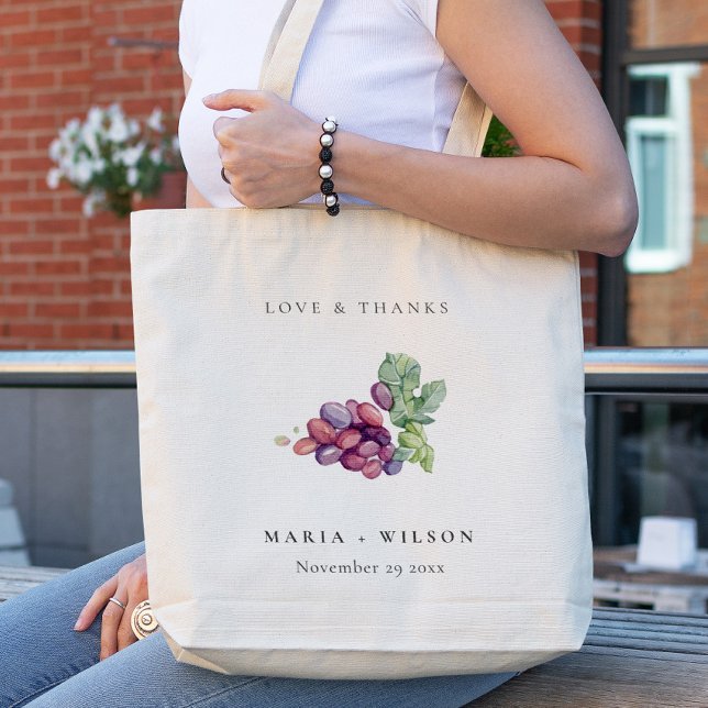 Rustic Elegant Watercolor Grape Foliage Wedding Tote Bag (Creator Uploaded)
