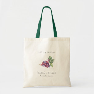 Rustic Elegant Watercolor Grape Foliage Wedding Tote Bag