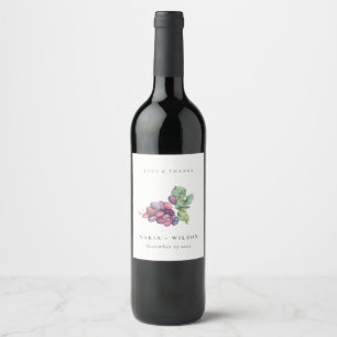Rustic Elegant Watercolor Grape Foliage Wedding Wine Label