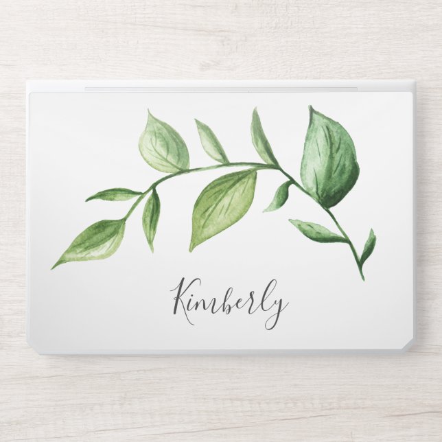 Rustic Elegant Watercolor Greenery Script Business HP Laptop Skin (Front)