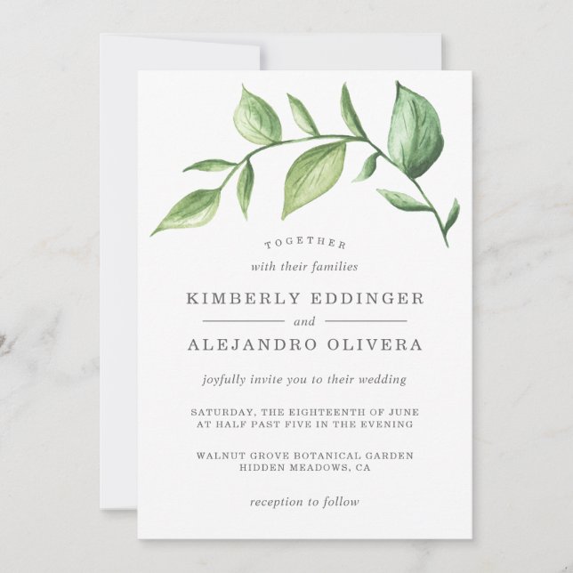 Rustic Elegant Watercolor Greenery Wedding Invitation (Front)