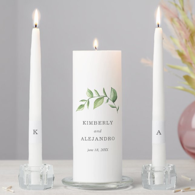 Rustic Elegant Watercolor Greenery Wedding Unity Candle Set (In Situ)