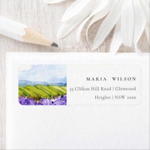 Rustic Elegant Watercolor Lavender Fields Address Label