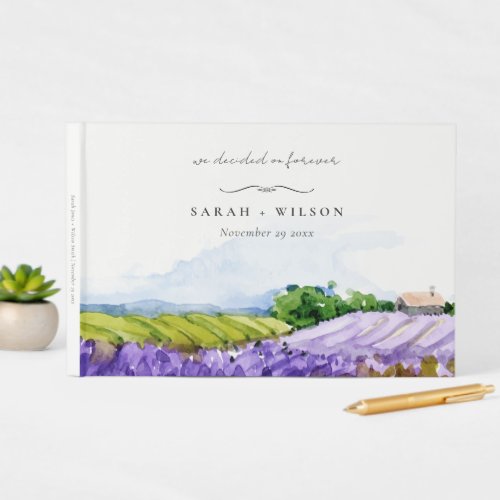 Rustic Elegant Watercolor Lavender Fields Wedding Guest Book