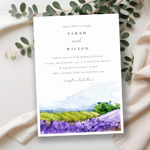 Rustic Elegant Watercolor Lavender Fields Wedding Invitation