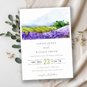 Rustic Elegant Watercolor Lavender Fields Wedding Invitation