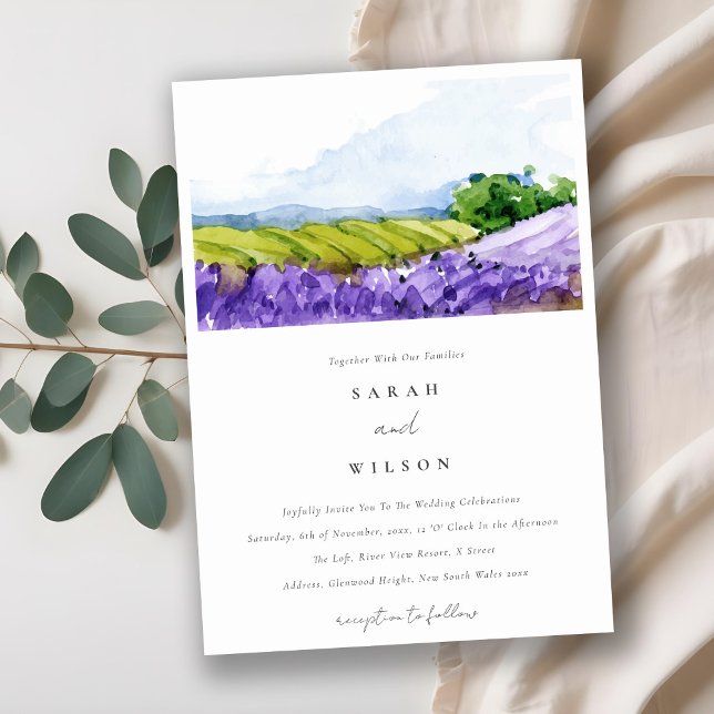 Rustic Elegant Watercolor Lavender Fields Wedding Invitation (Creator Uploaded)