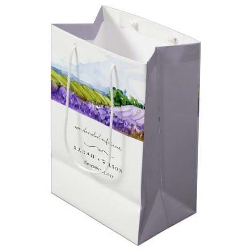 Rustic Elegant Watercolor Lavender Fields Wedding Medium Gift Bag