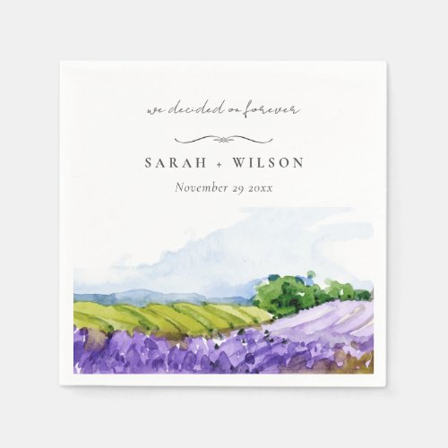 Rustic Elegant Watercolor Lavender Fields Wedding Napkins