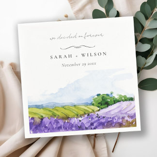 Rustic Elegant Watercolor Lavender Fields Wedding Napkins