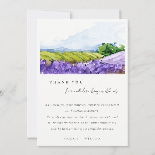 Rustic Elegant Watercolor Lavender Fields Wedding Thank You Card