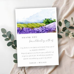 Rustic Elegant Watercolor Lavender Fields Wedding Thank You Card