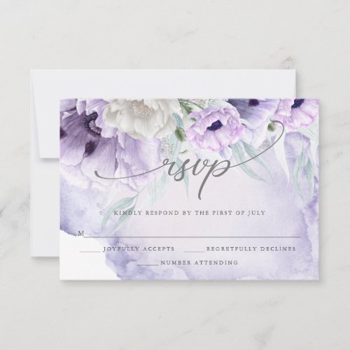  Rustic Elegant Watercolor Lilac Poppies RSVP Card
