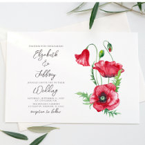 Rustic Elegant Watercolor Script Red Poppy Wedding Invitation