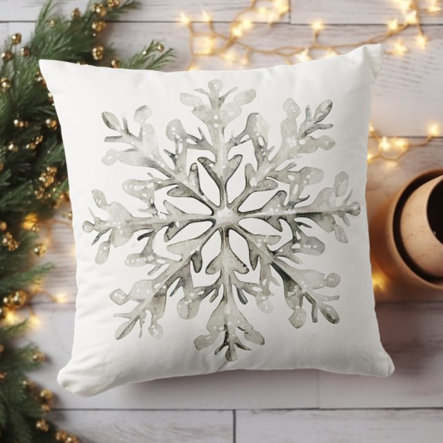 Rustic Elegant Watercolor Snowflake Winter Throw Pillow (Creator Uploaded)