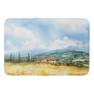 Rustic Elegant Watercolor Tuscan Mediterranean  Bath Mat