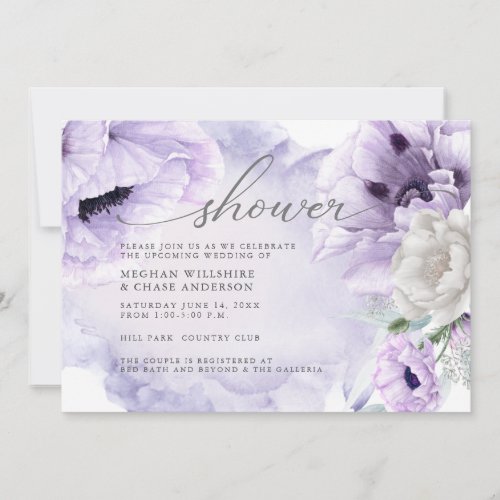  Rustic Elegant Watercolor Violet Floral  Poppies Invitation