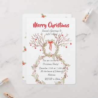 Rustic elegant watercolour Christmas invite cards