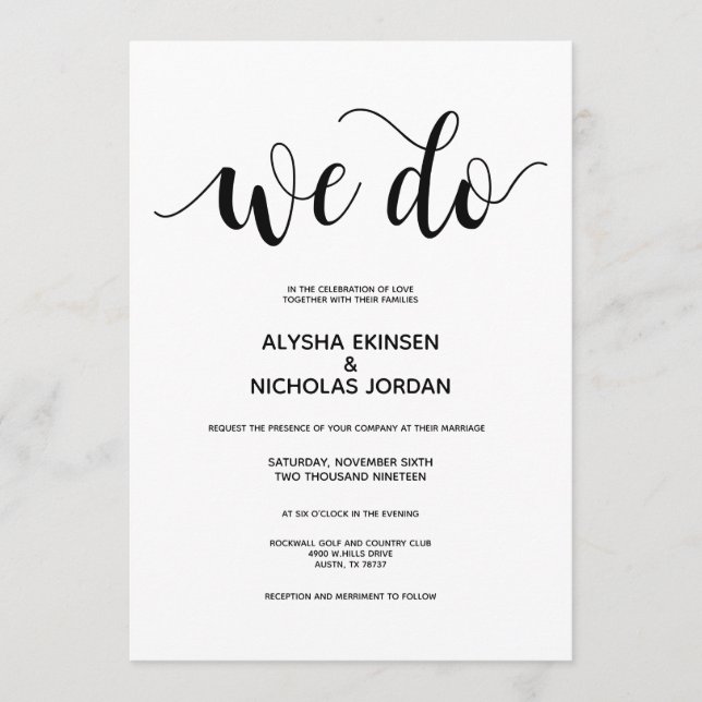 Rustic Elegant We Do Wedding Invitation Card (Front)