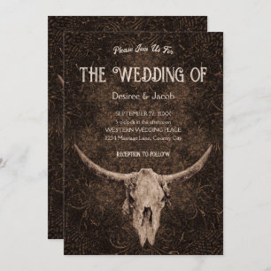 Rustic Elegant Wedding Brown Western Bull Skull Invitation