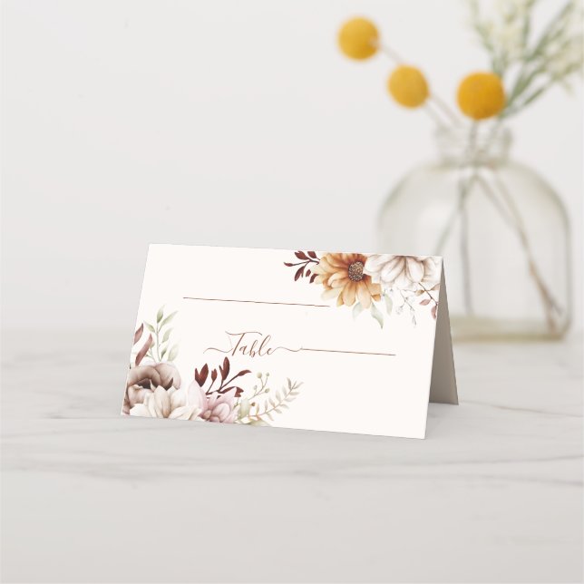 rustic elegant wedding floral boho   place card (Front)