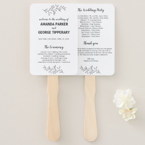 Rustic elegant wedding program fan