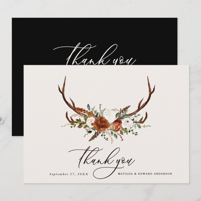 Rustic elegant wedding thank you black stag card (Front/Back)