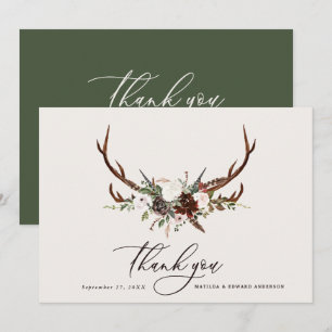 Rustic elegant wedding thank you botanical card