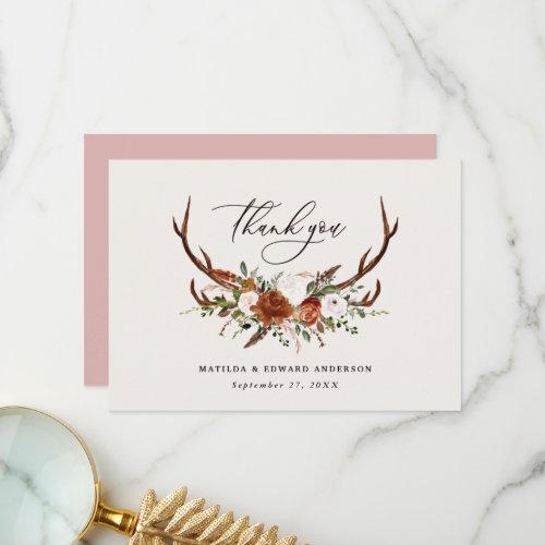 Rustic elegant wedding thank you rust stag card